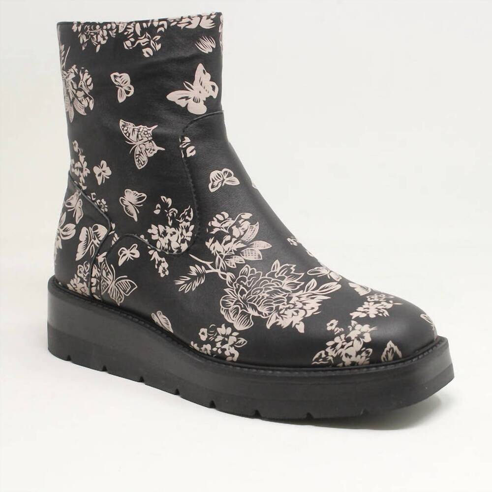 NEW DJANGO & JULIETTE women's tiran boot in black & milk flower leather